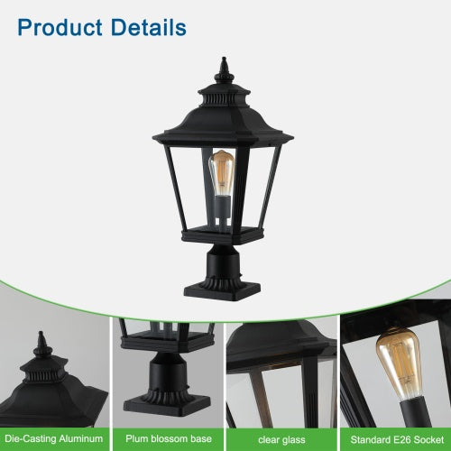 Outdoor Glass Pillar Headlights Support Many Types Of Bulbs-2 Packs My Store