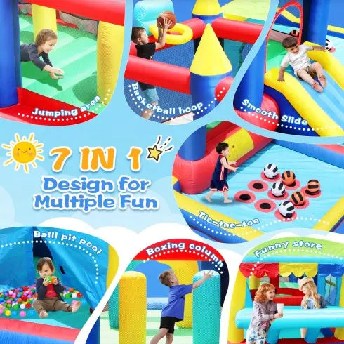 7 In 1 Inflatable Bounce House, Bouncy House With Ball Pit My Store