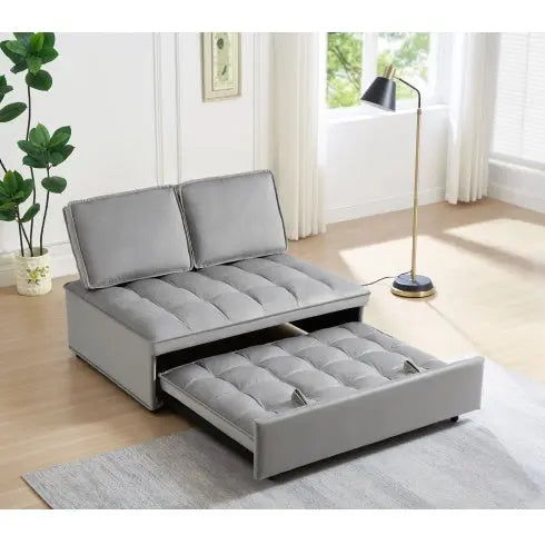 Convertible Sleeping Sofa Bed Modern With 2 Backs And Detachable Backs- Grey My Store