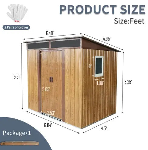 6ft  5ft Outdoor Metal Storage Shed With Window And Transparent Plate For Garden, Lawn My Store