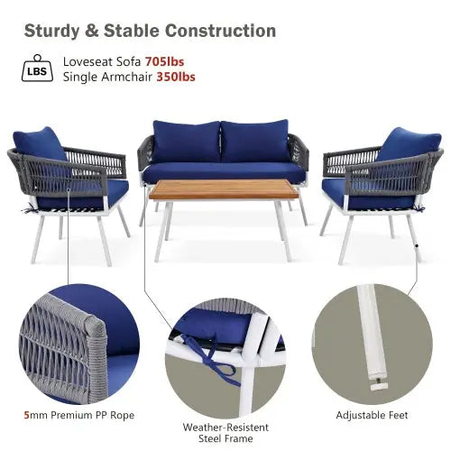 4-piece Bohemian Rope Terrace Furniture Set My Store