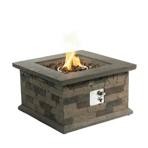 Outdoor Propane Fire Pit Table 28-inch Imitation Stone Square Concrete Propane Fire Pit With Lava Rocks And Rain Cover My Store