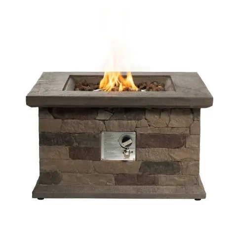 Outdoor Propane Fire Pit Table 28-inch Imitation Stone Square Concrete Propane Fire Pit With Lava Rocks And Rain Cover My Store