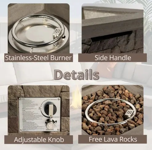 Outdoor Propane Fire Pit Table 28-inch Imitation Stone Square Concrete Propane Fire Pit With Lava Rocks And Rain Cover My Store