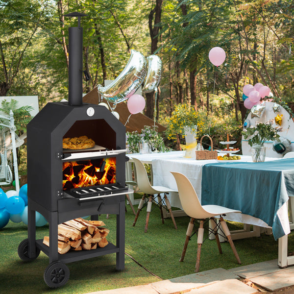 Freestanding Carbon Grill With Chimney, Wheels, Pizza Stone, And Pizza Shovel My Store
