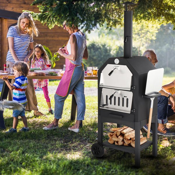 Freestanding Carbon Grill With Chimney, Wheels, Pizza Stone, And Pizza Shovel My Store