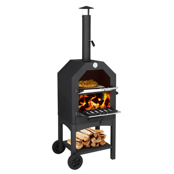 Freestanding Carbon Grill With Chimney, Wheels, Pizza Stone, And Pizza Shovel My Store