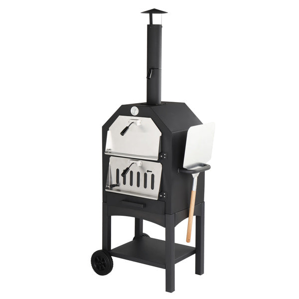 Freestanding Carbon Grill With Chimney, Wheels, Pizza Stone, And Pizza Shovel My Store