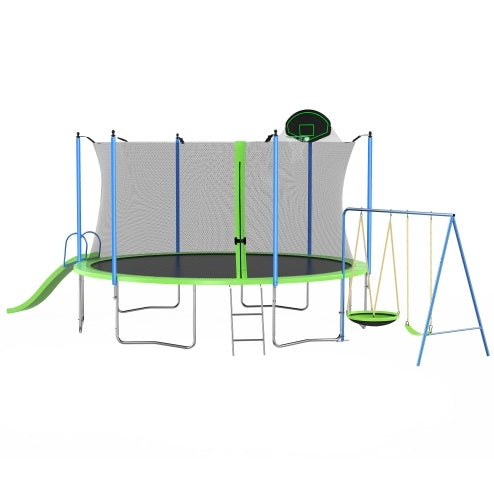 12FT Trampoline With Slide And Swings With Basketball Hoop And Ladder And Net My Store