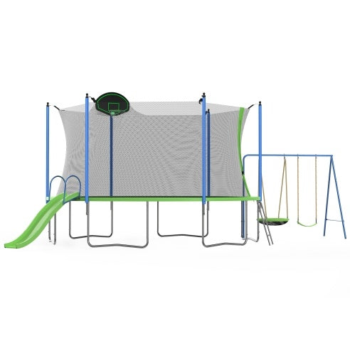 12FT Trampoline With Slide And Swings With Basketball Hoop And Ladder And Net My Store