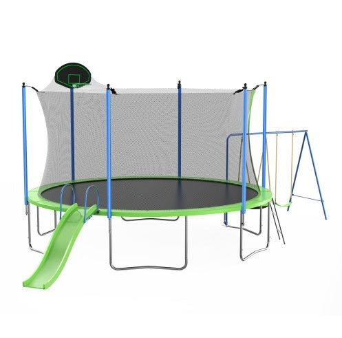 12FT Trampoline With Slide And Swings With Basketball Hoop And Ladder And Net My Store