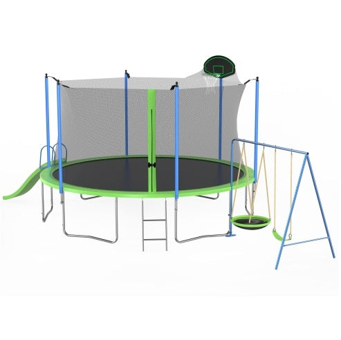 12FT Trampoline With Slide And Swings With Basketball Hoop And Ladder And Net My Store
