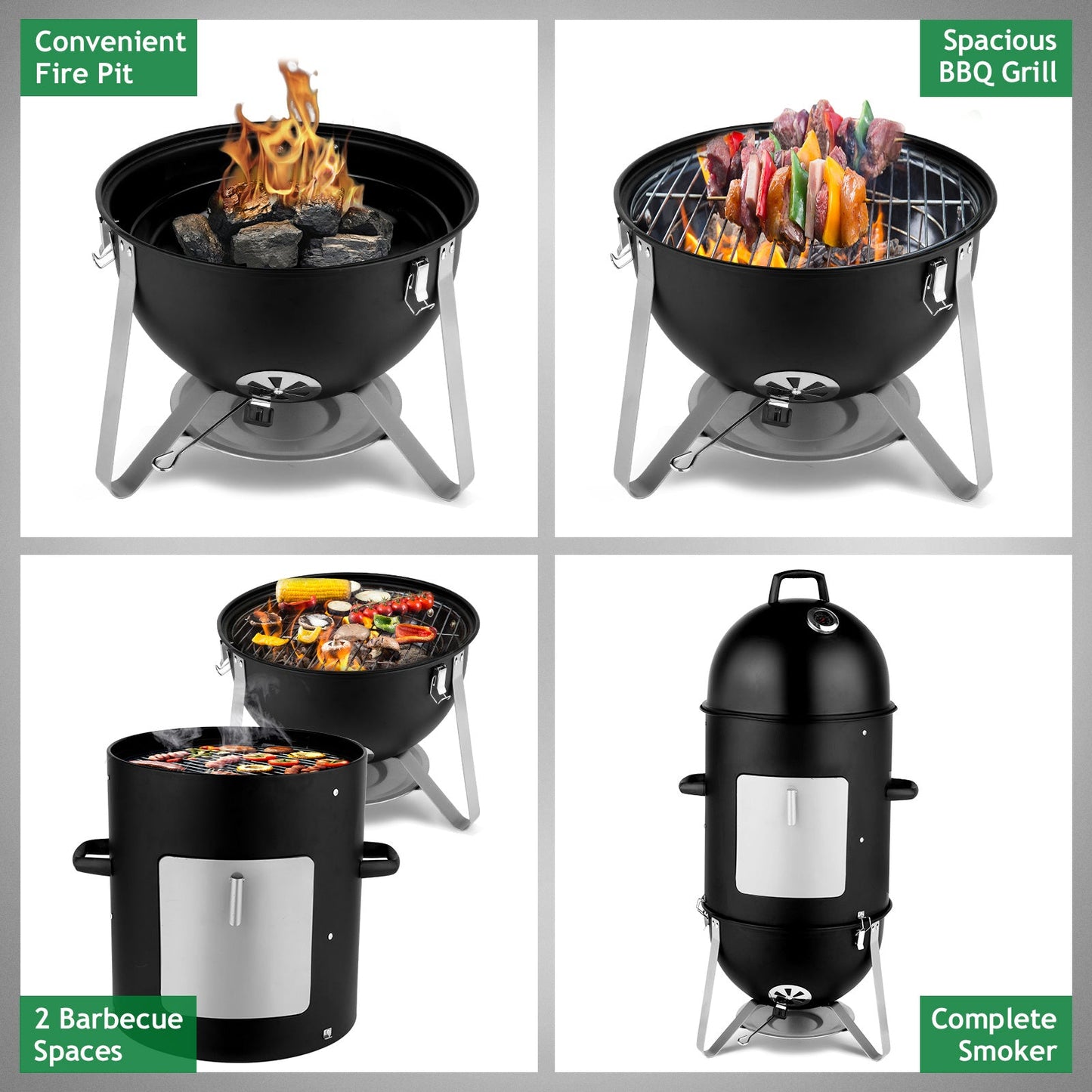 3-layer Oval Cylinder Smoker Iron Charcoal Grill Inkedjoy