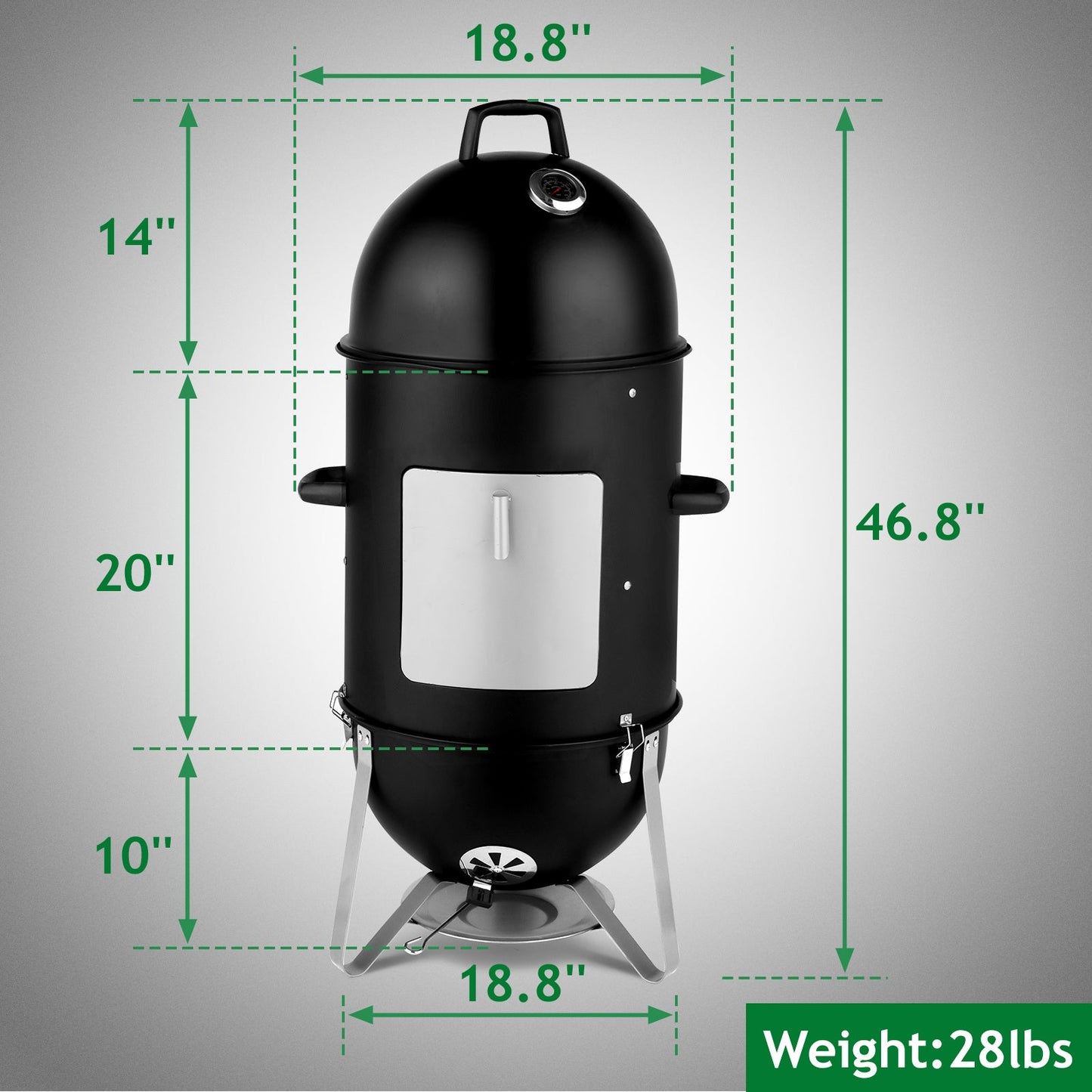 3-layer Oval Cylinder Smoker Iron Charcoal Grill Inkedjoy