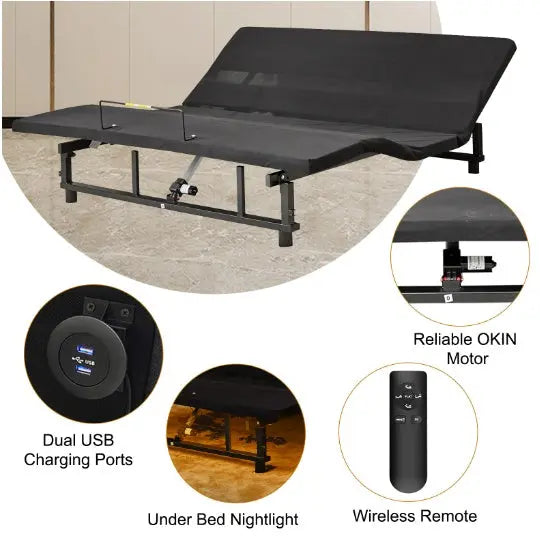 Adjustable Bed Base Frame Head And Foot Incline Quiet Motor King Size My Store