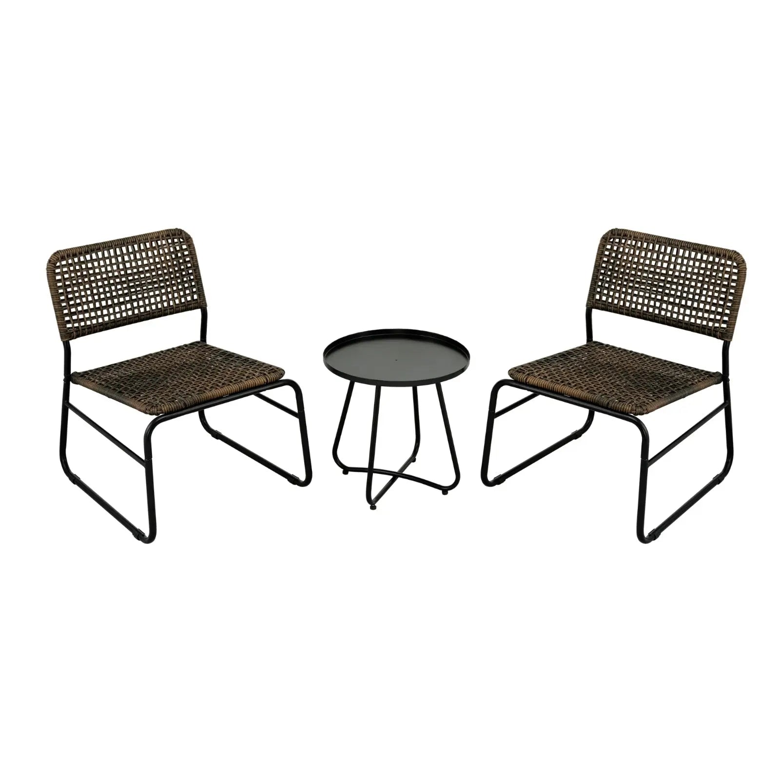 Patio Furniture Set 3 Piece Rattan Steel Frame And Modern Round Table- Brown My Store