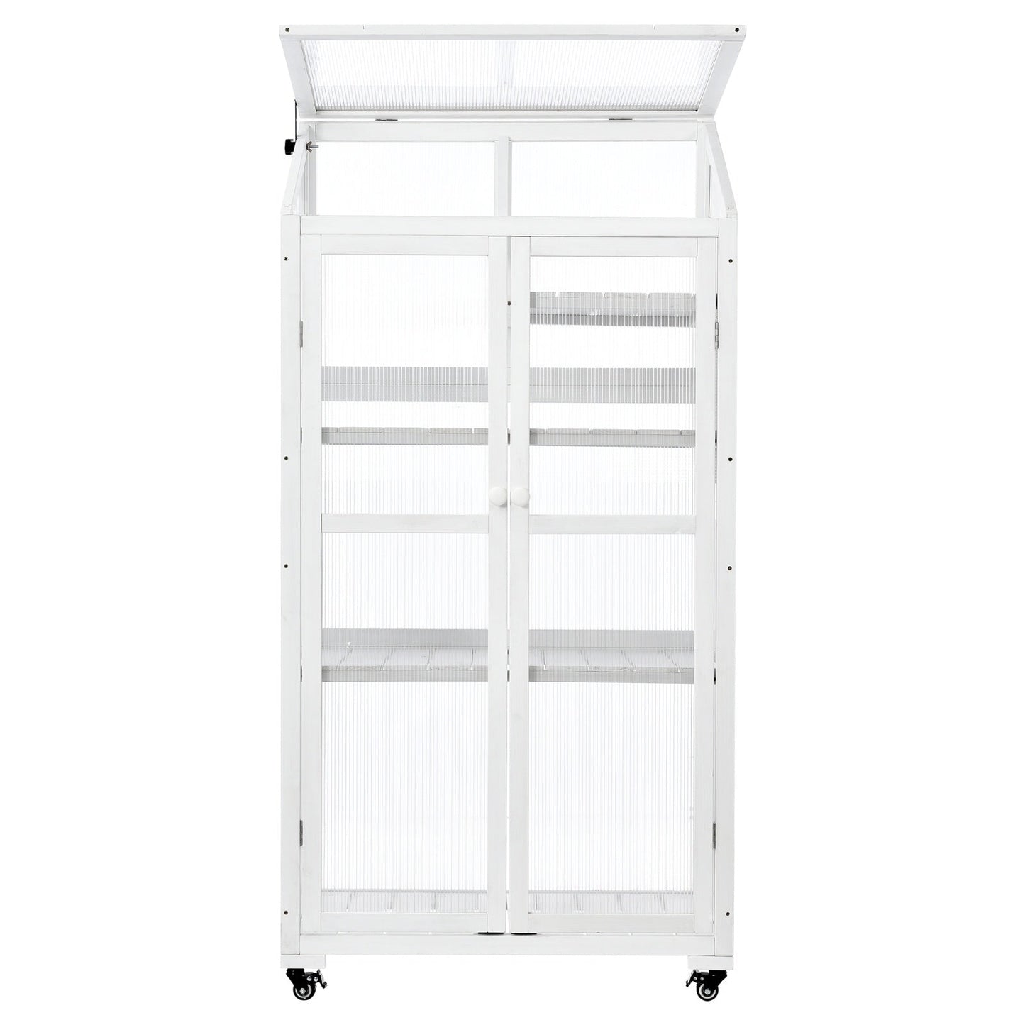 62in Wood Large Greenhouse With Wheels And Adjustable Shelf Inkedjoy