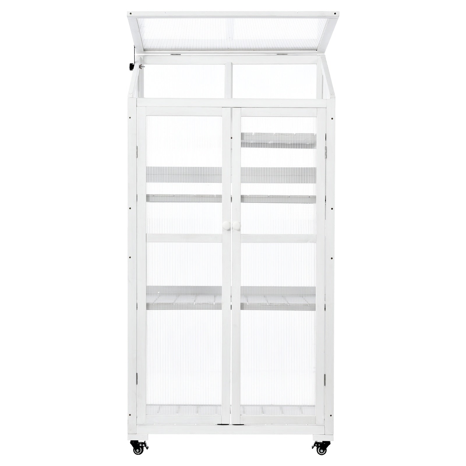 62in Wood Large Greenhouse With Wheels And Adjustable Shelf Inkedjoy