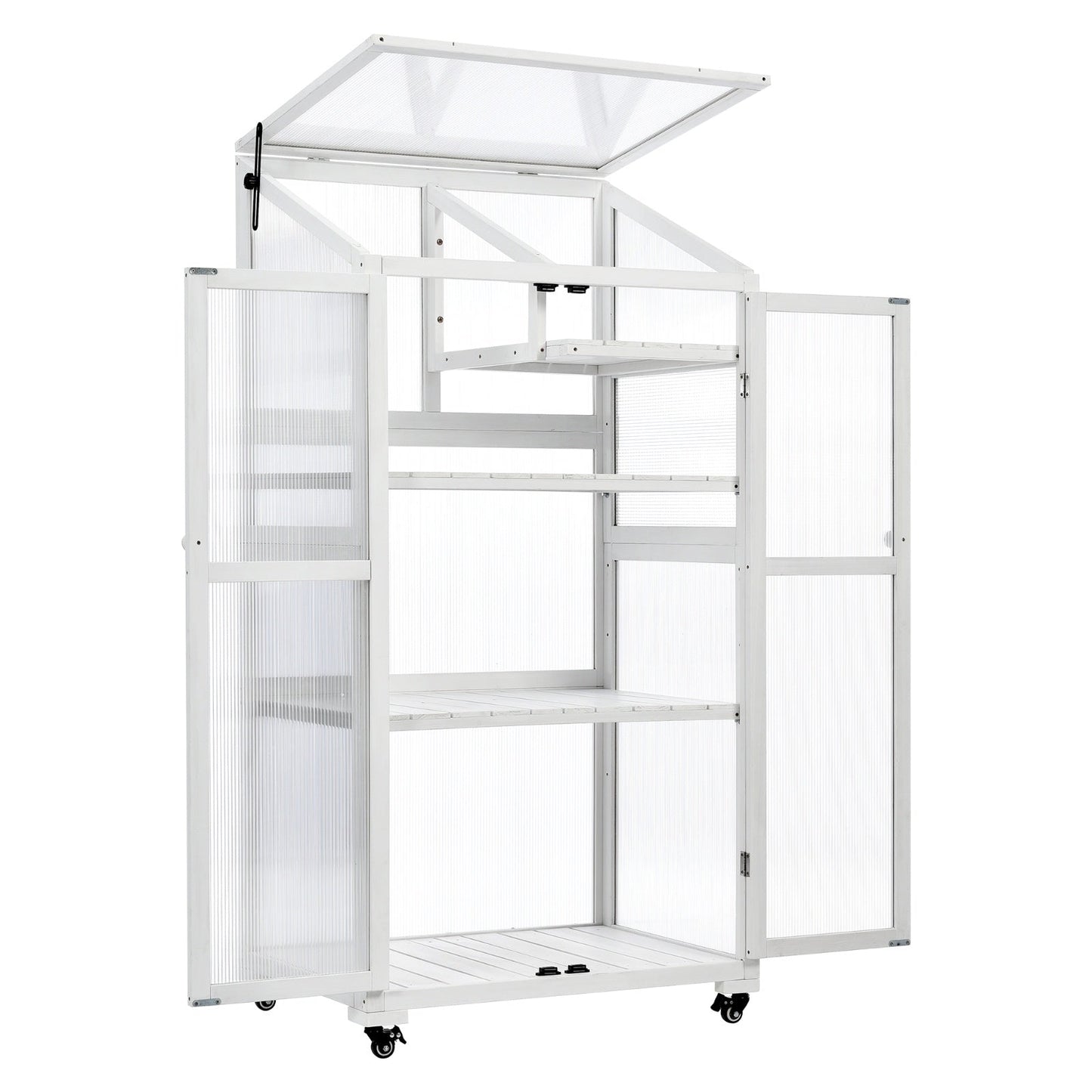 62in Wood Large Greenhouse With Wheels And Adjustable Shelf Inkedjoy