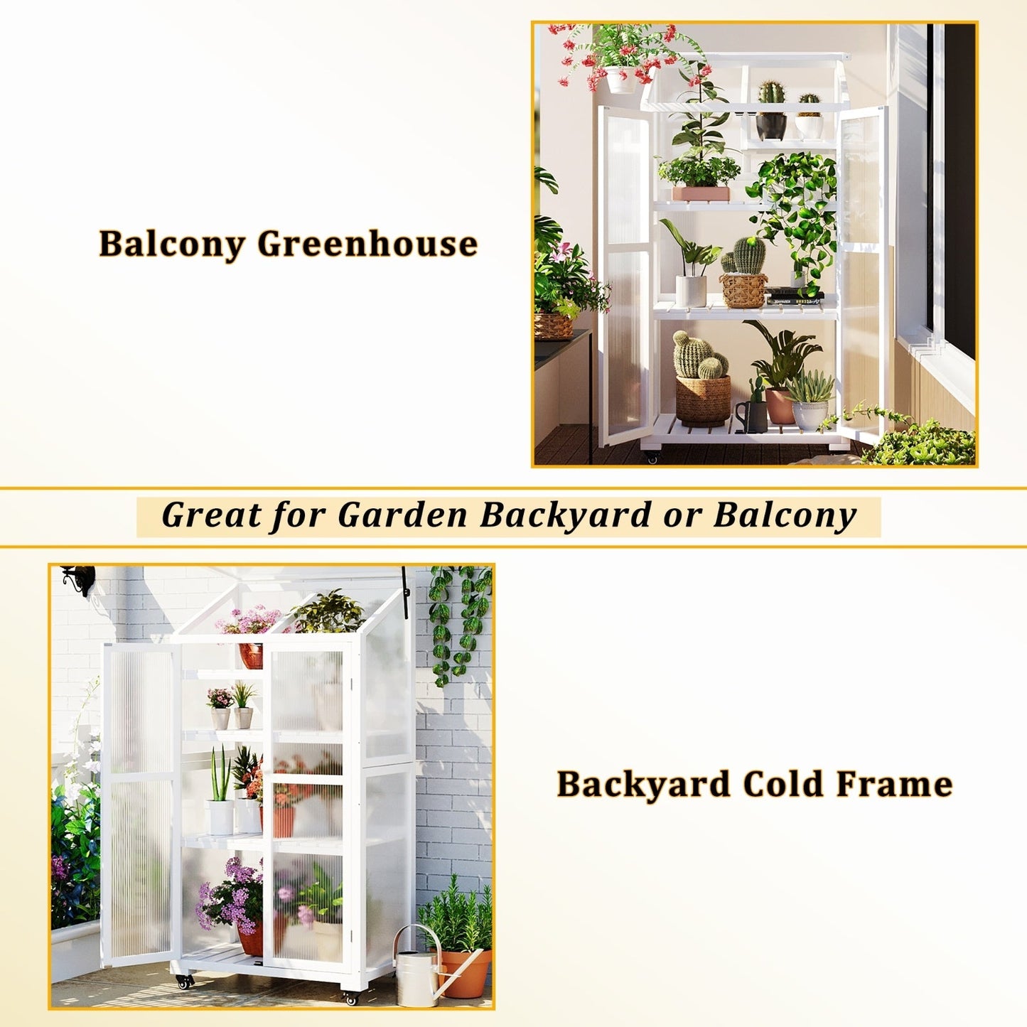62in Wood Large Greenhouse With Wheels And Adjustable Shelf Inkedjoy