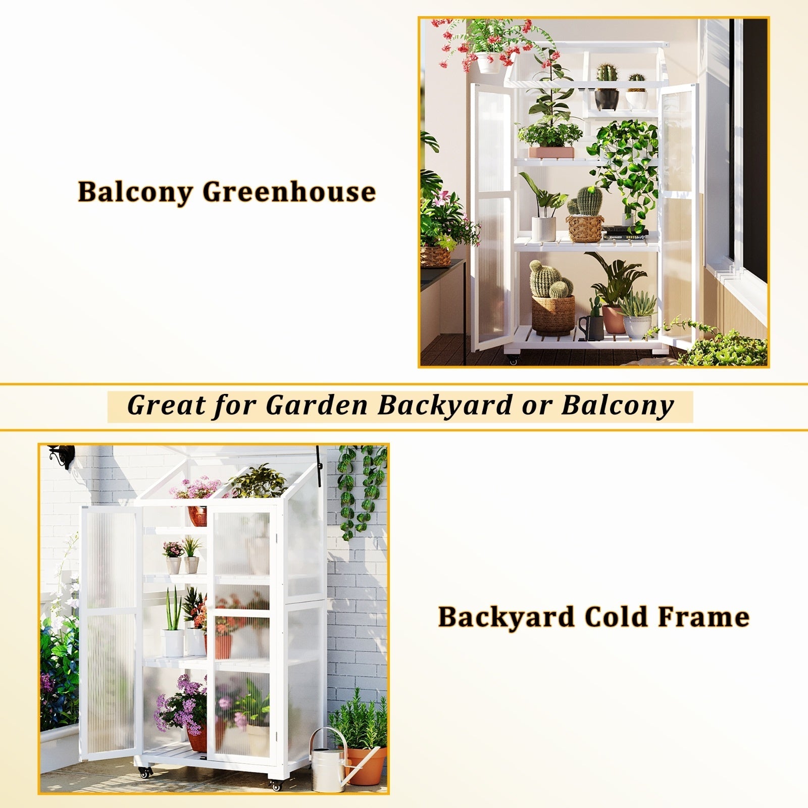 62in Wood Large Greenhouse With Wheels And Adjustable Shelf Inkedjoy