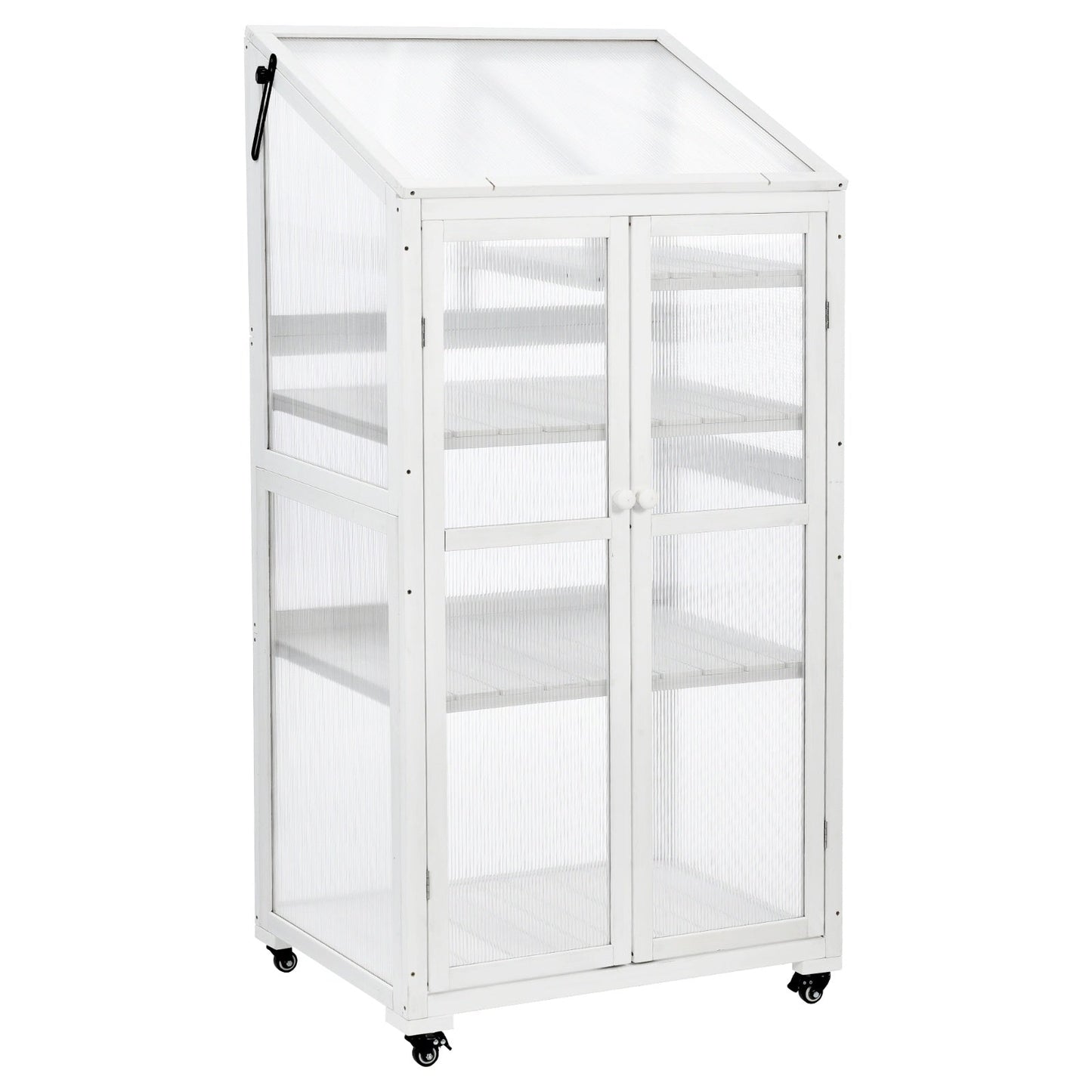 62in Wood Large Greenhouse With Wheels And Adjustable Shelf Inkedjoy