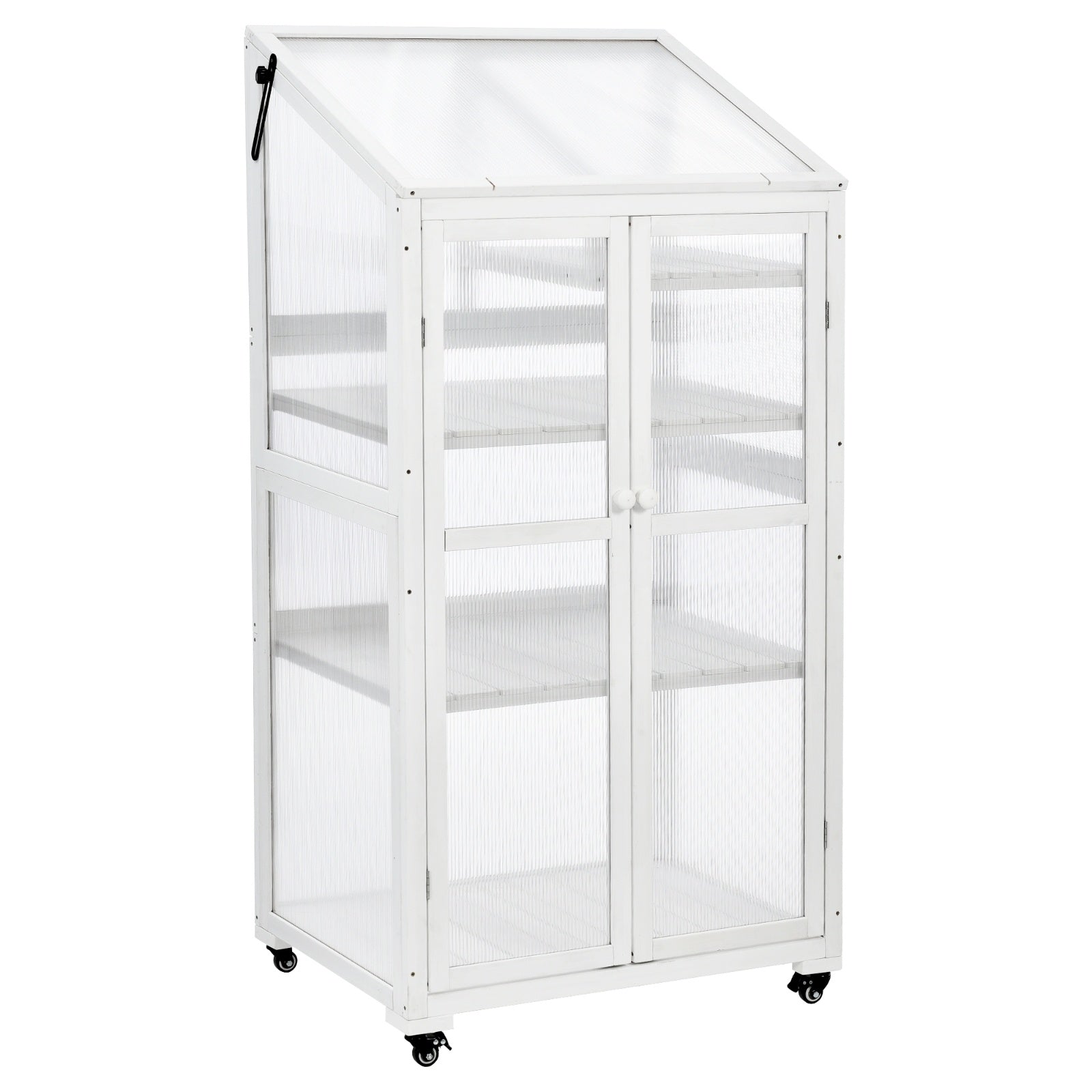 62in Wood Large Greenhouse With Wheels And Adjustable Shelf Inkedjoy