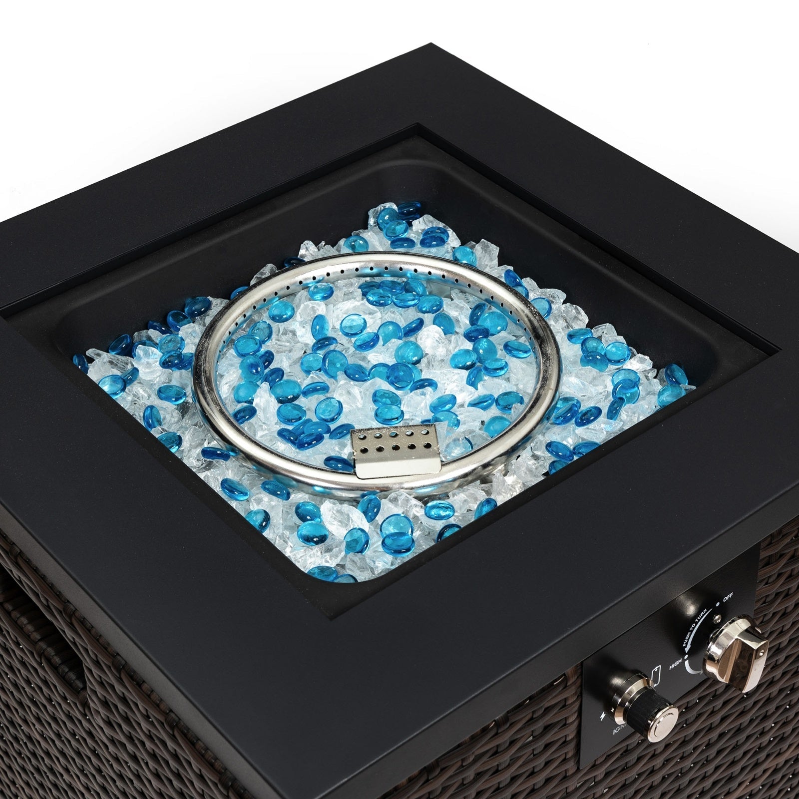 Wicker Fire Pit Column With Glass Wind Guard Inkedjoy