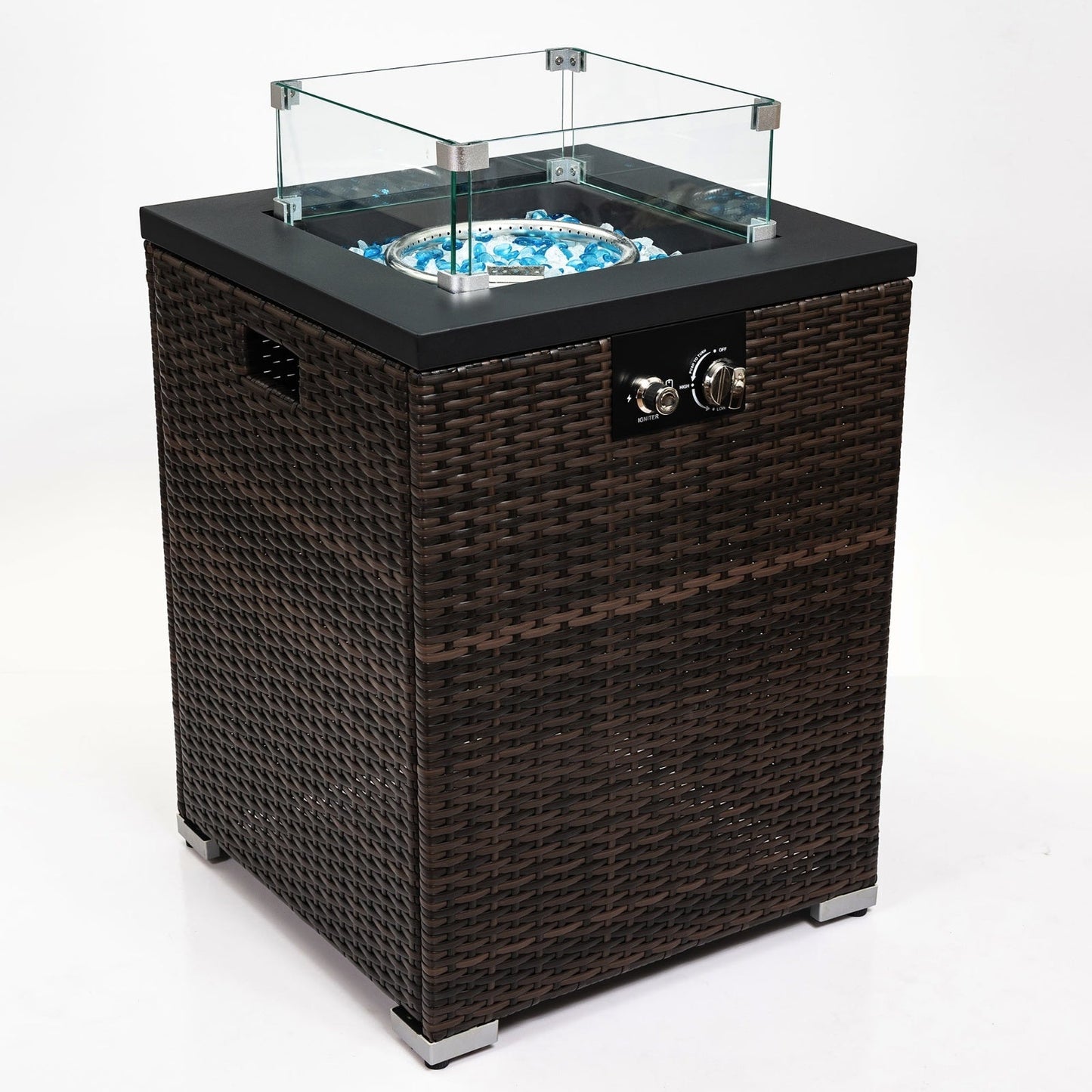 Wicker Fire Pit Column With Glass Wind Guard Inkedjoy