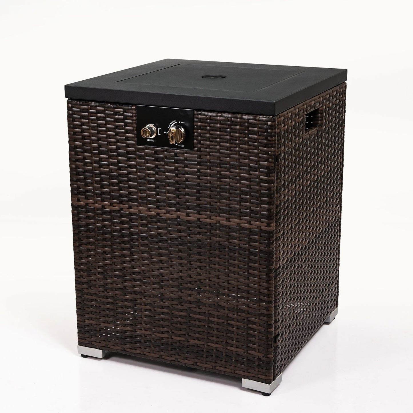 Wicker Fire Pit Column With Glass Wind Guard Inkedjoy