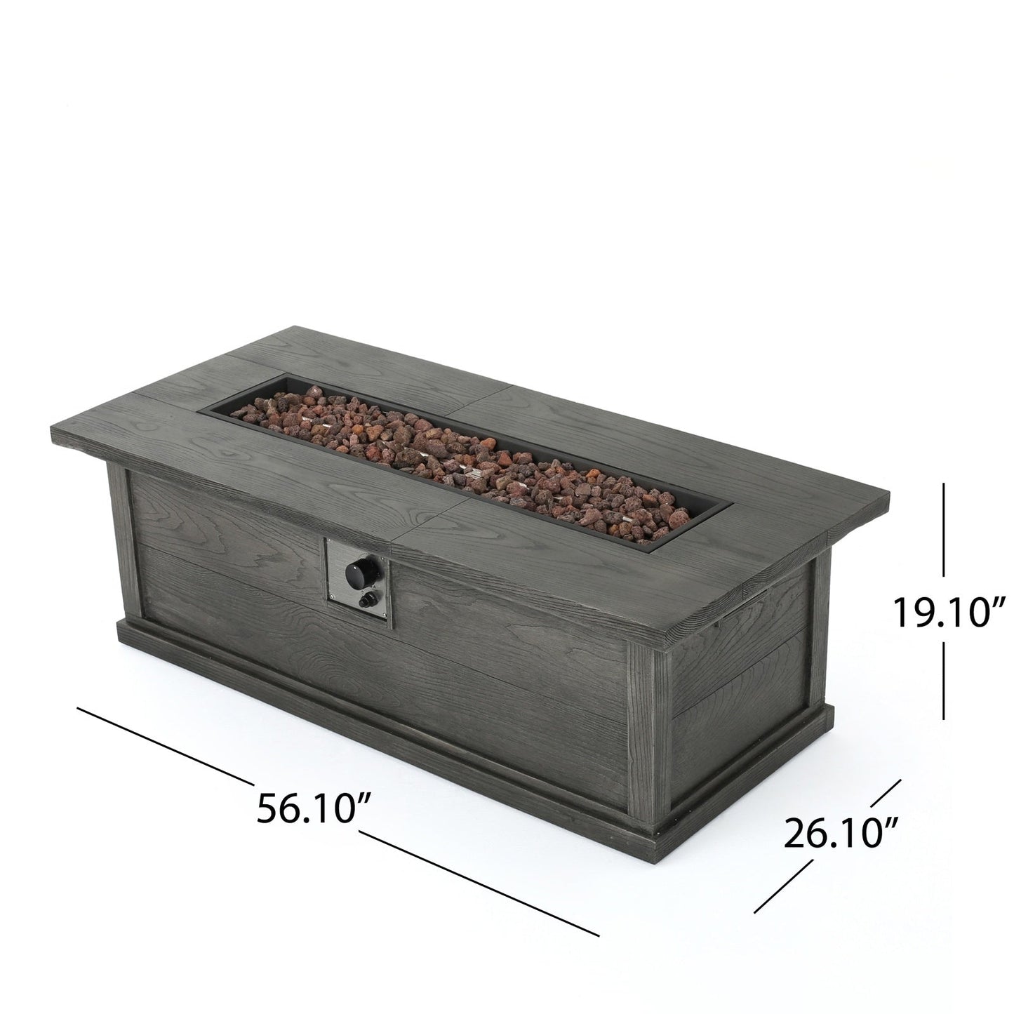 Patio Fire Pit Rectangular Wood Finish MGO Fire Table - Grey Inkedjoy
