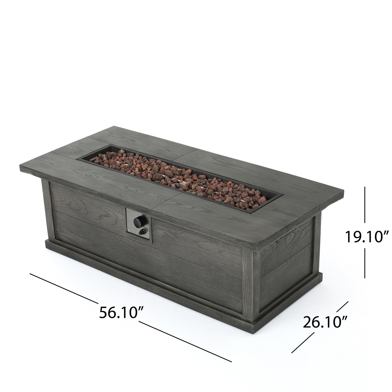 Patio Fire Pit Rectangular Wood Finish MGO Fire Table - Grey Inkedjoy