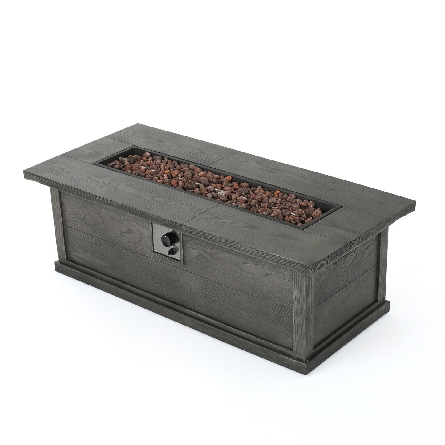 Patio Fire Pit Rectangular Wood Finish MGO Fire Table - Grey Inkedjoy