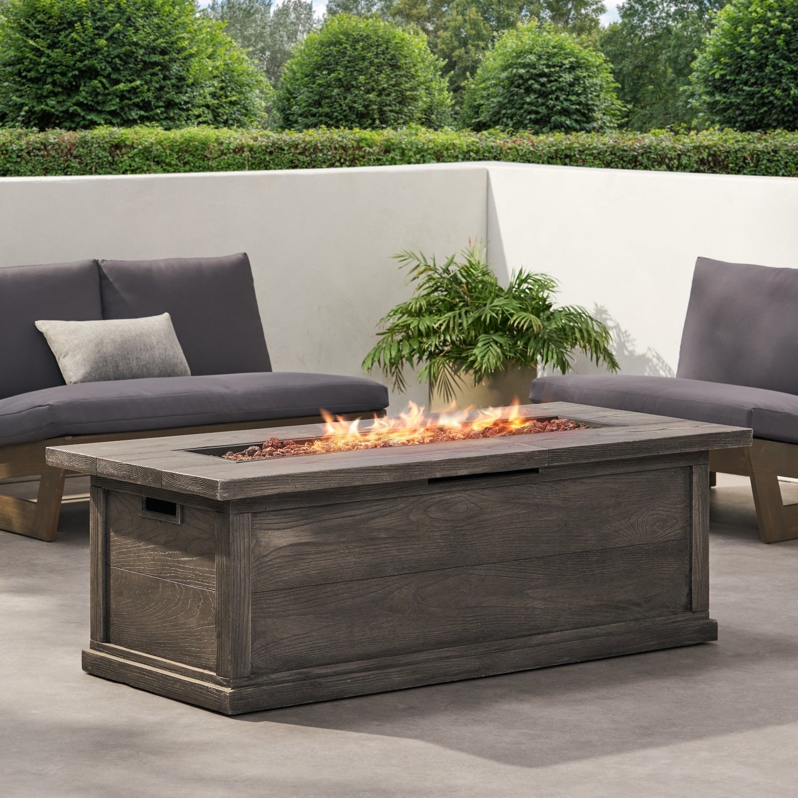 Patio Fire Pit Rectangular Wood Finish MGO Fire Table - Grey Inkedjoy
