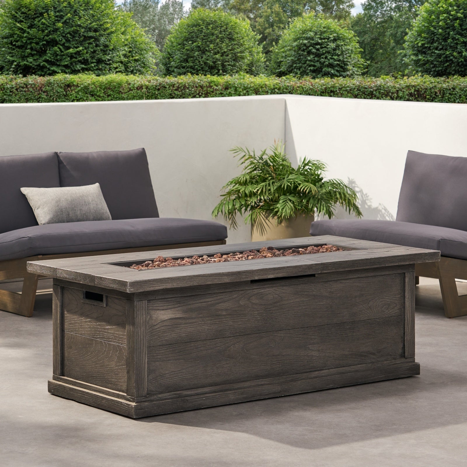 Patio Fire Pit Rectangular Wood Finish MGO Fire Table - Grey Inkedjoy