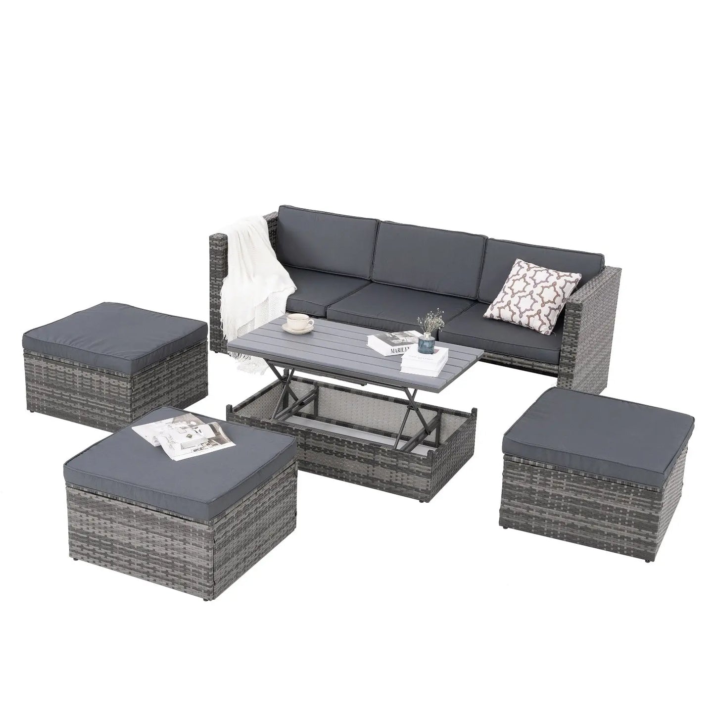 Patio Furniture, Outdoor Furniture, Seasonal PE Wicker Furniture,5 Set Wicker Furniture With Plywood My Store