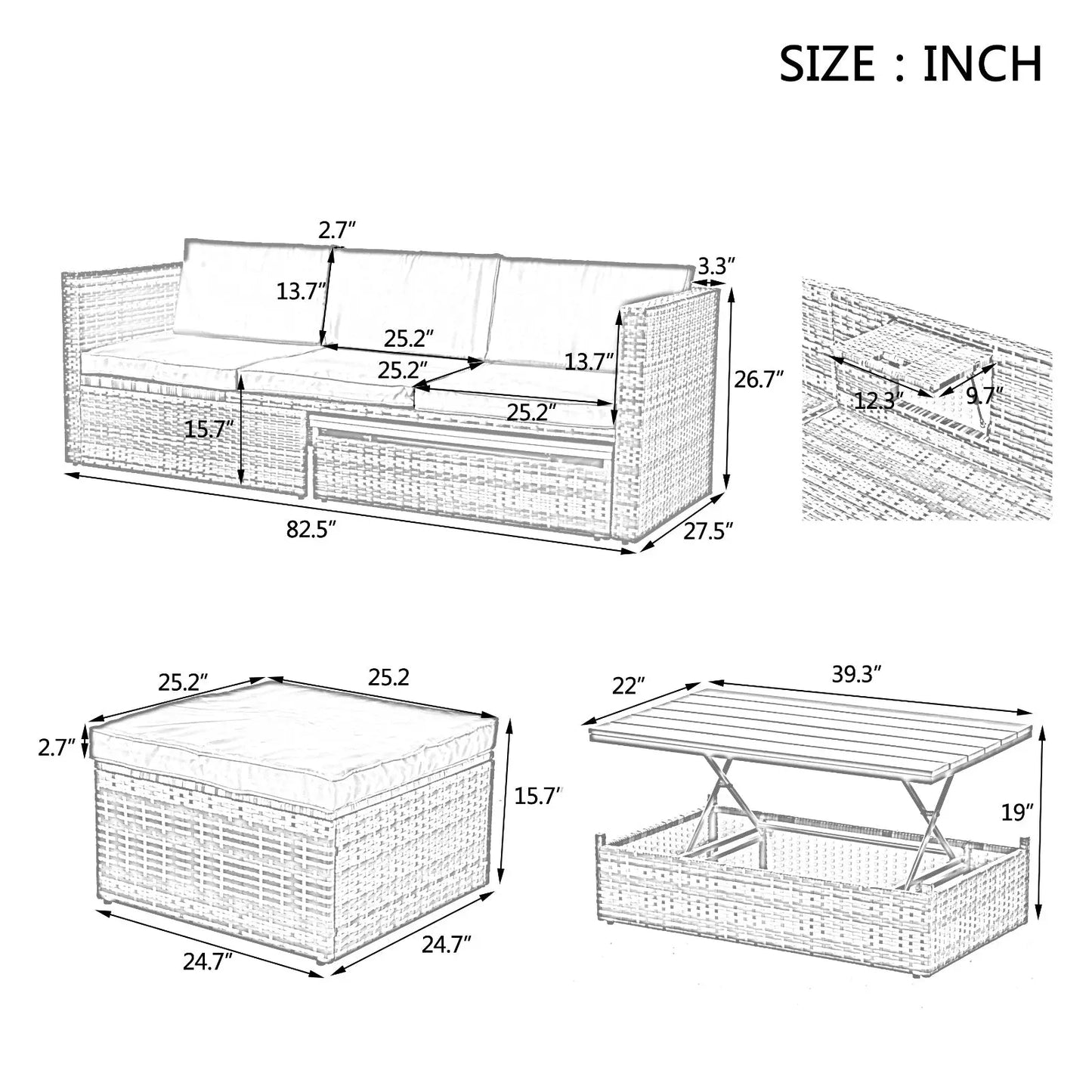 Patio Furniture, Outdoor Furniture, Seasonal PE Wicker Furniture,5 Set Wicker Furniture With Plywood My Store