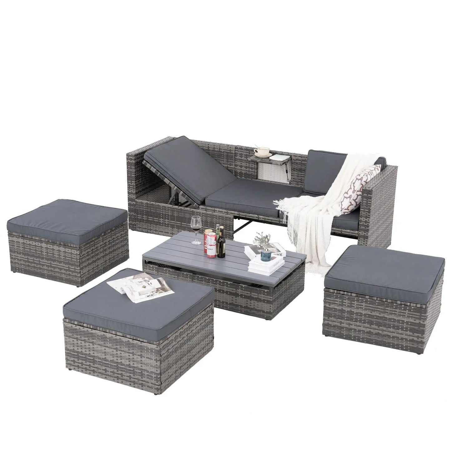 Patio Furniture, Outdoor Furniture, Seasonal PE Wicker Furniture,5 Set Wicker Furniture With Plywood My Store