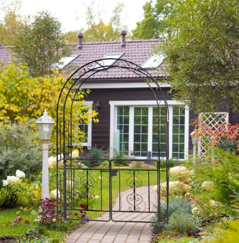 7ft, Black, Double-decked, Rounded Roof, With Door, Wrought Iron, Iron Arch, Courtyard Inkedjoy