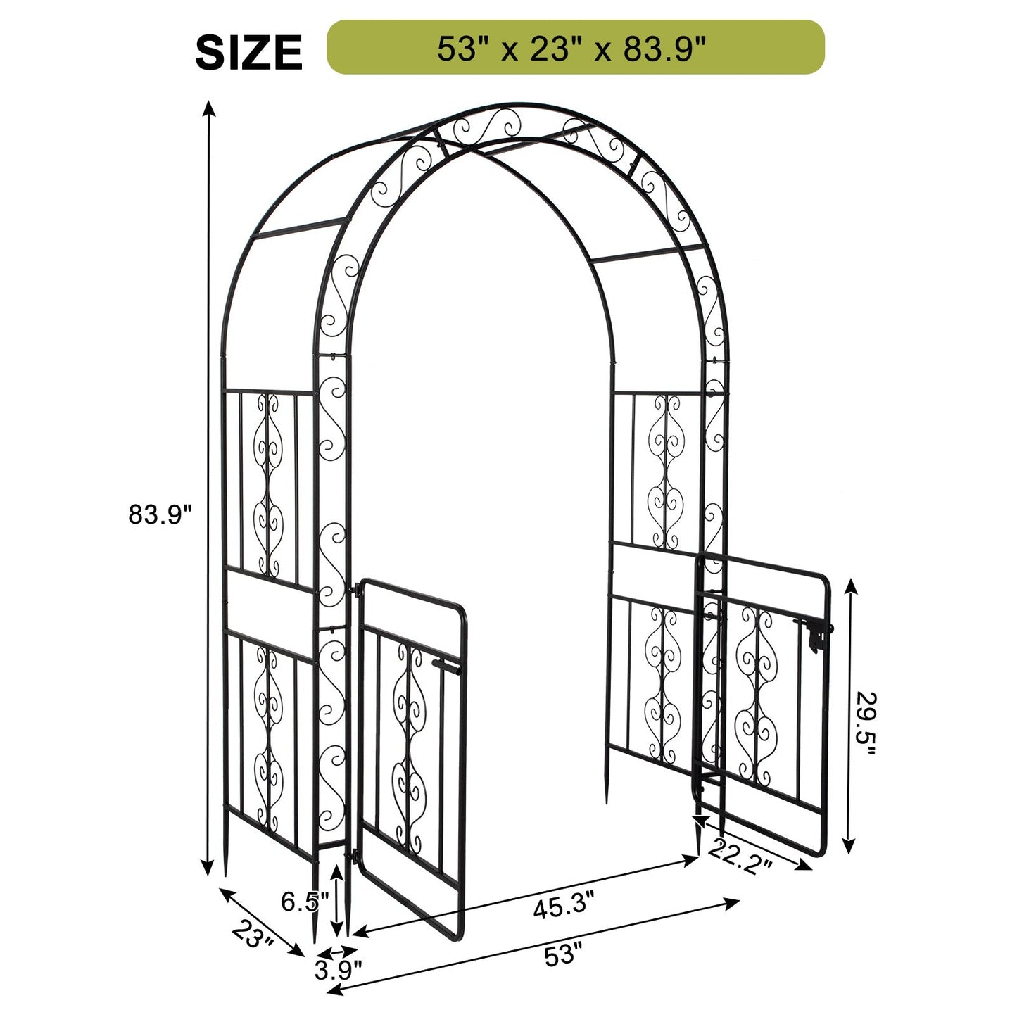 7ft, Black, Double-decked, Rounded Roof, With Door, Wrought Iron, Iron Arch, Courtyard Inkedjoy