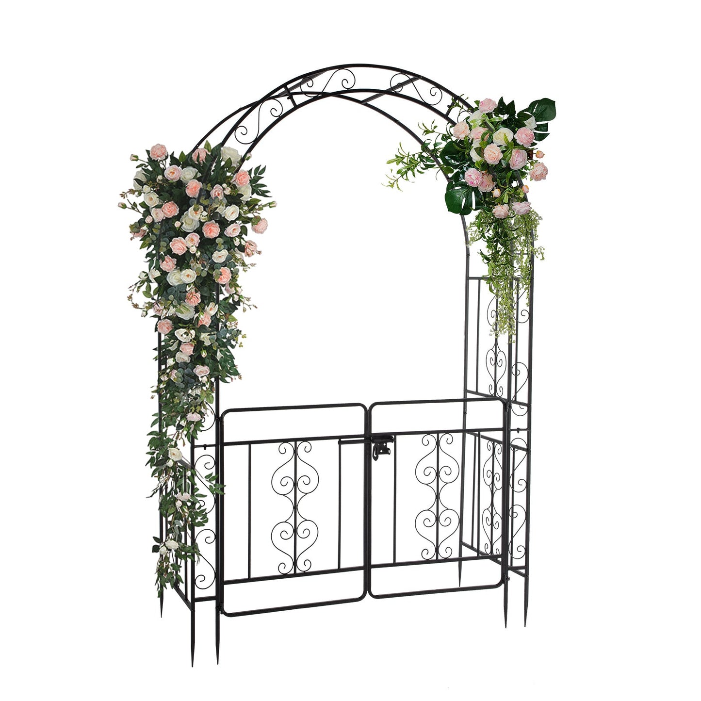 7ft, Black, Double-decked, Rounded Roof, With Door, Wrought Iron, Iron Arch, Courtyard Inkedjoy