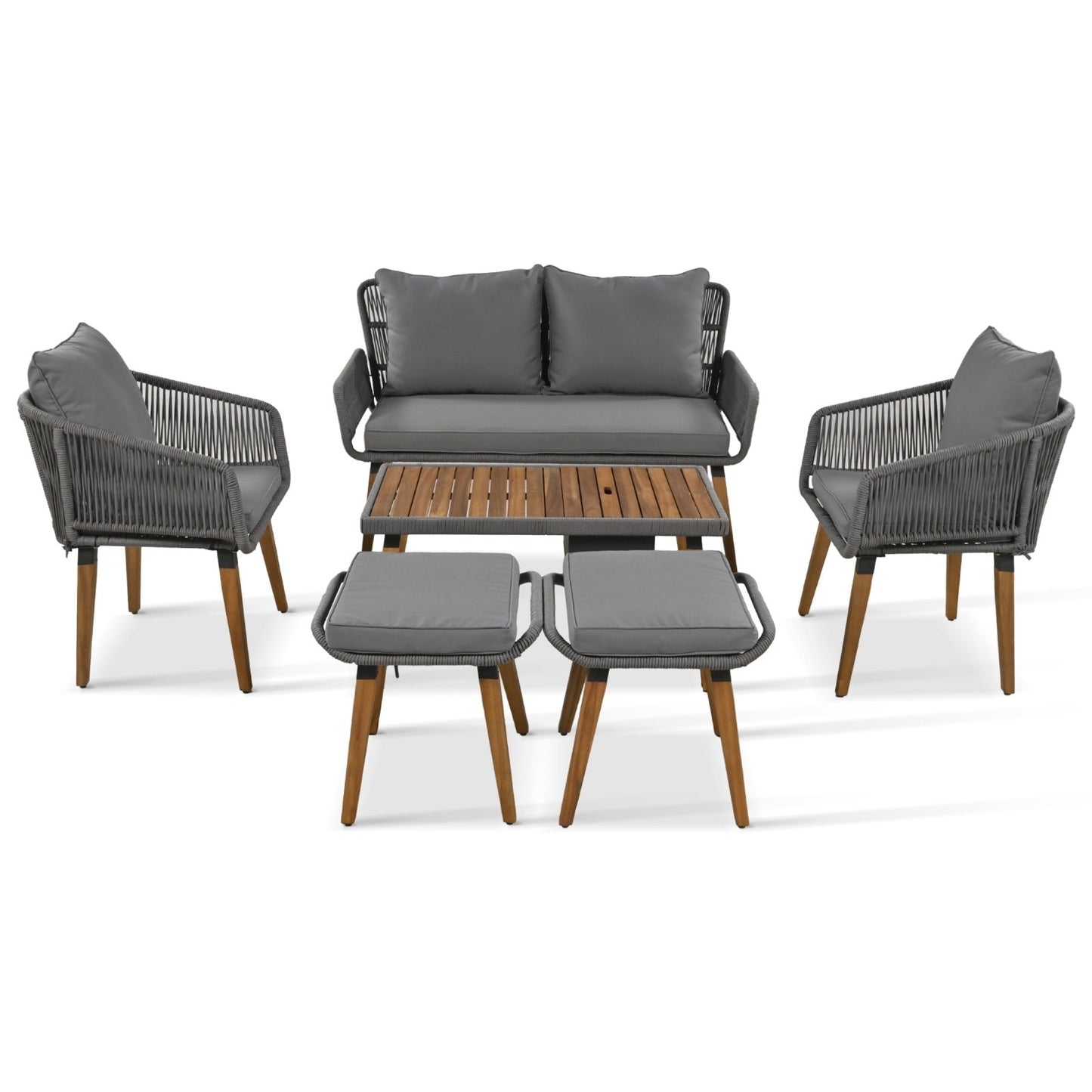 6-Piece Rope Patio Furniture Set, Outdoor Furniture With Acacia Wood Cool Bar Table Inkedjoy
