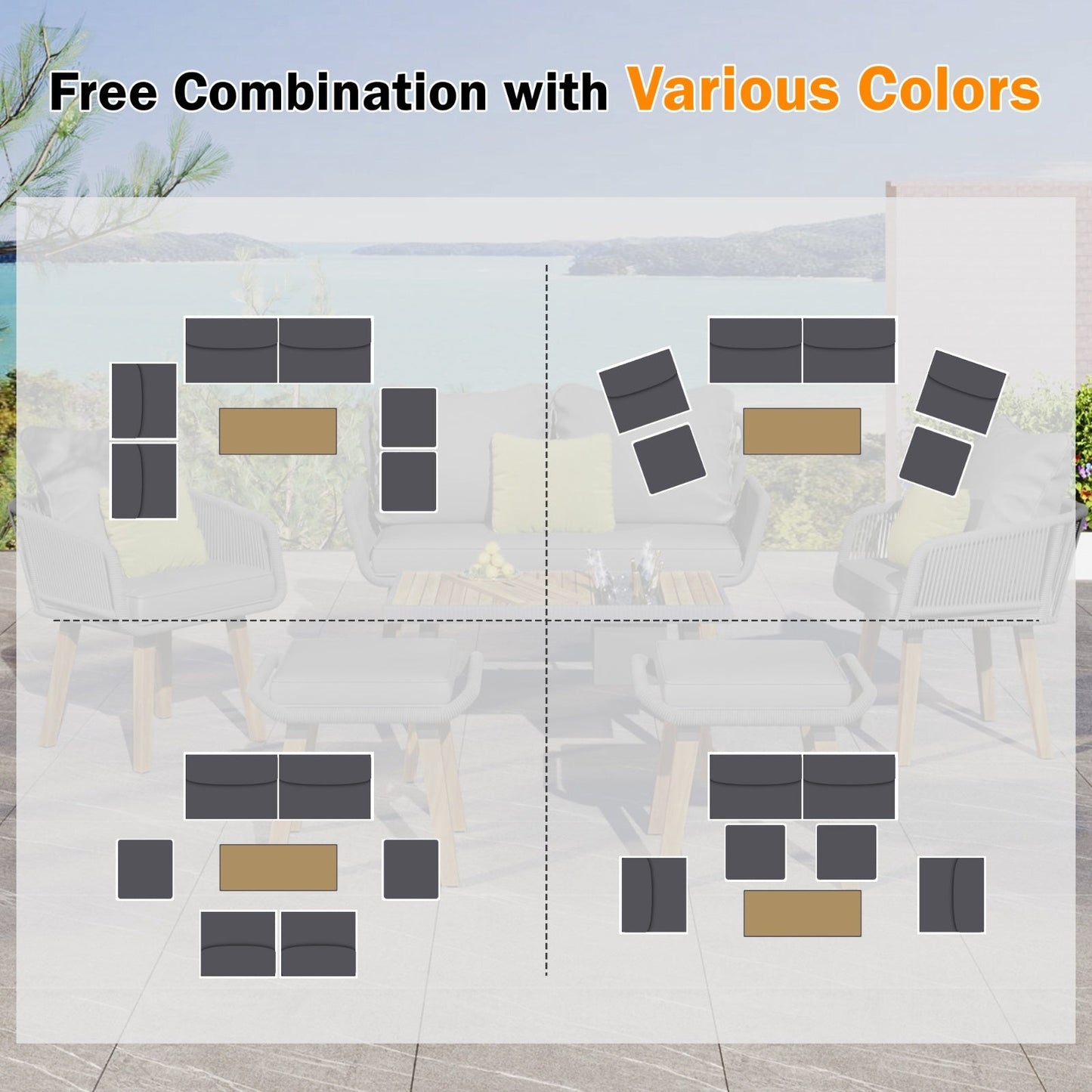 6-Piece Rope Patio Furniture Set, Outdoor Furniture With Acacia Wood Cool Bar Table Inkedjoy