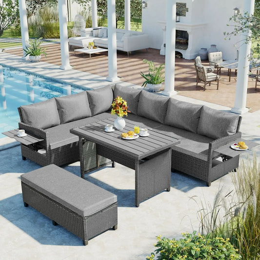 5-Pc Outdoor Patio Rattan Sofa Set, L-Shaped PE Wicker Garden Furniture My Store