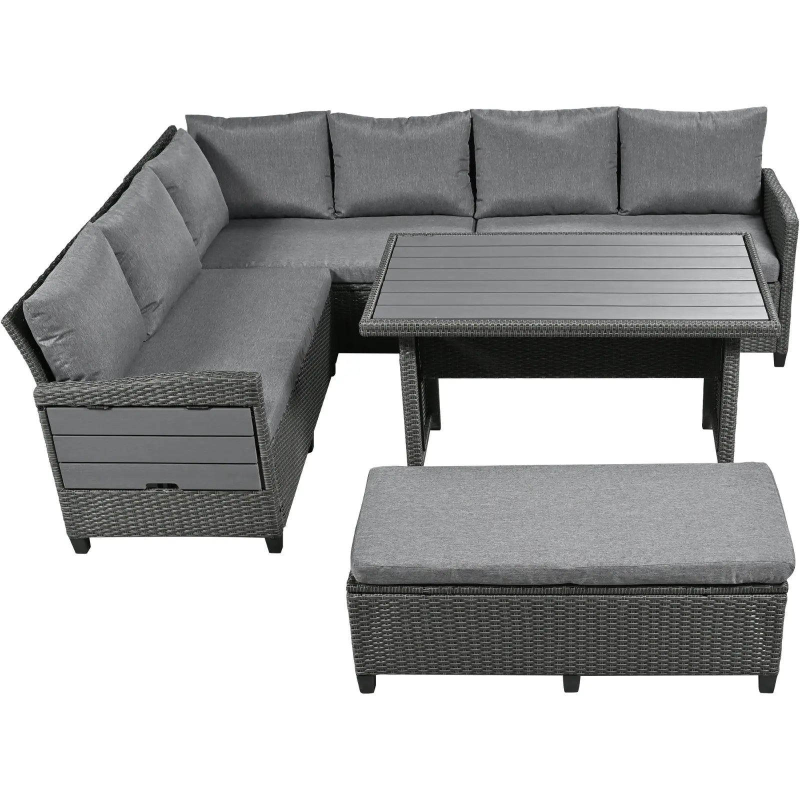 5-Pc Outdoor Patio Rattan Sofa Set, L-Shaped PE Wicker Garden Furniture My Store