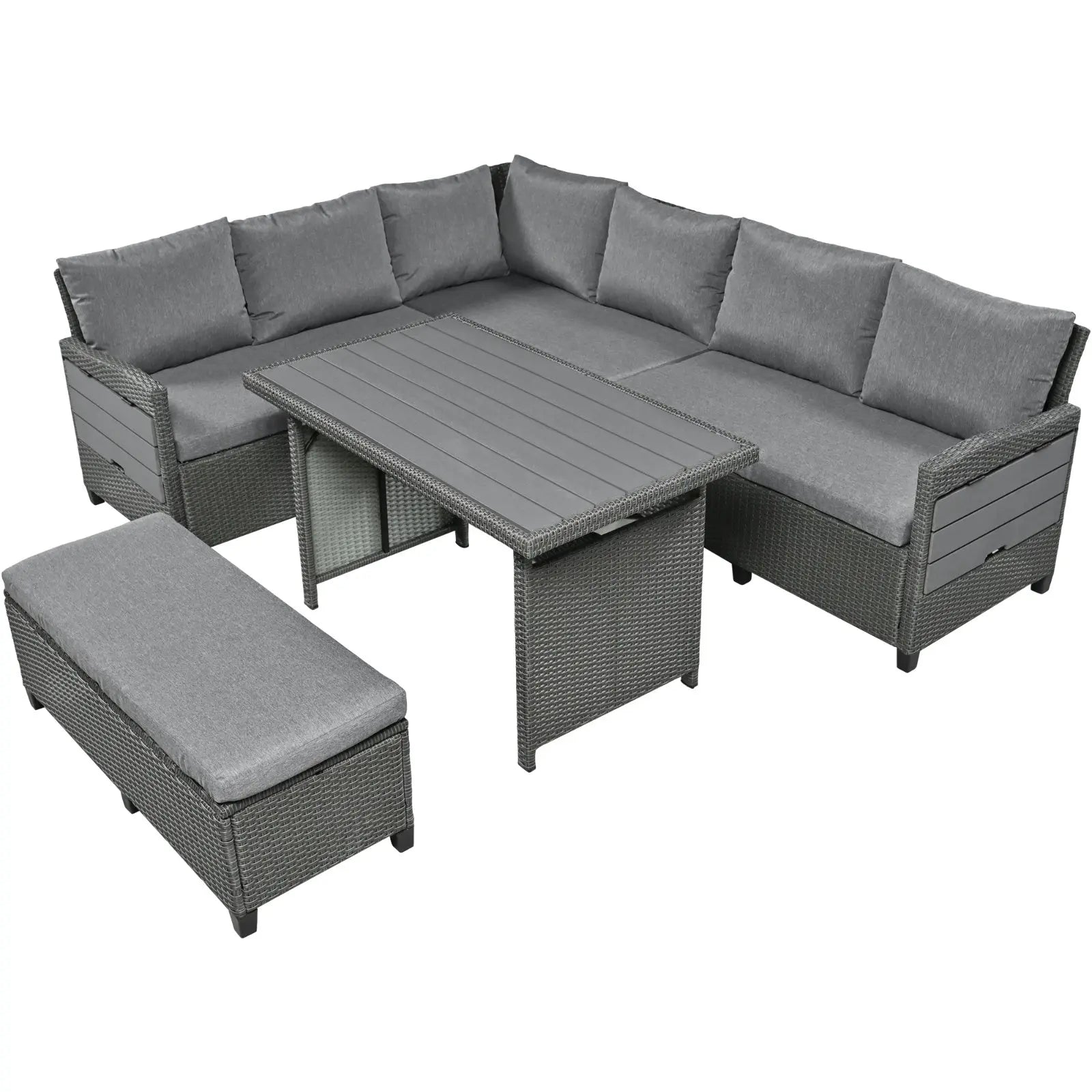 5-Pc Outdoor Patio Rattan Sofa Set, L-Shaped PE Wicker Garden Furniture My Store