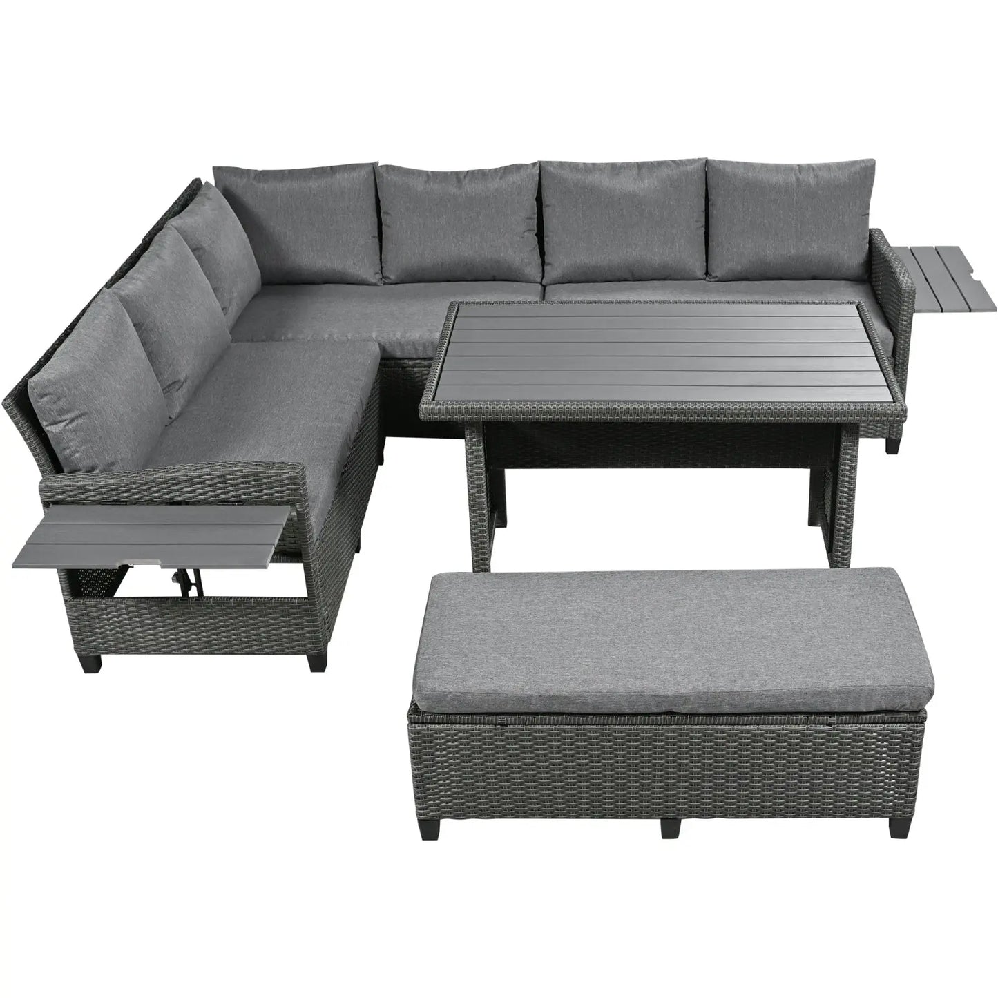 5-Pc Outdoor Patio Rattan Sofa Set, L-Shaped PE Wicker Garden Furniture My Store