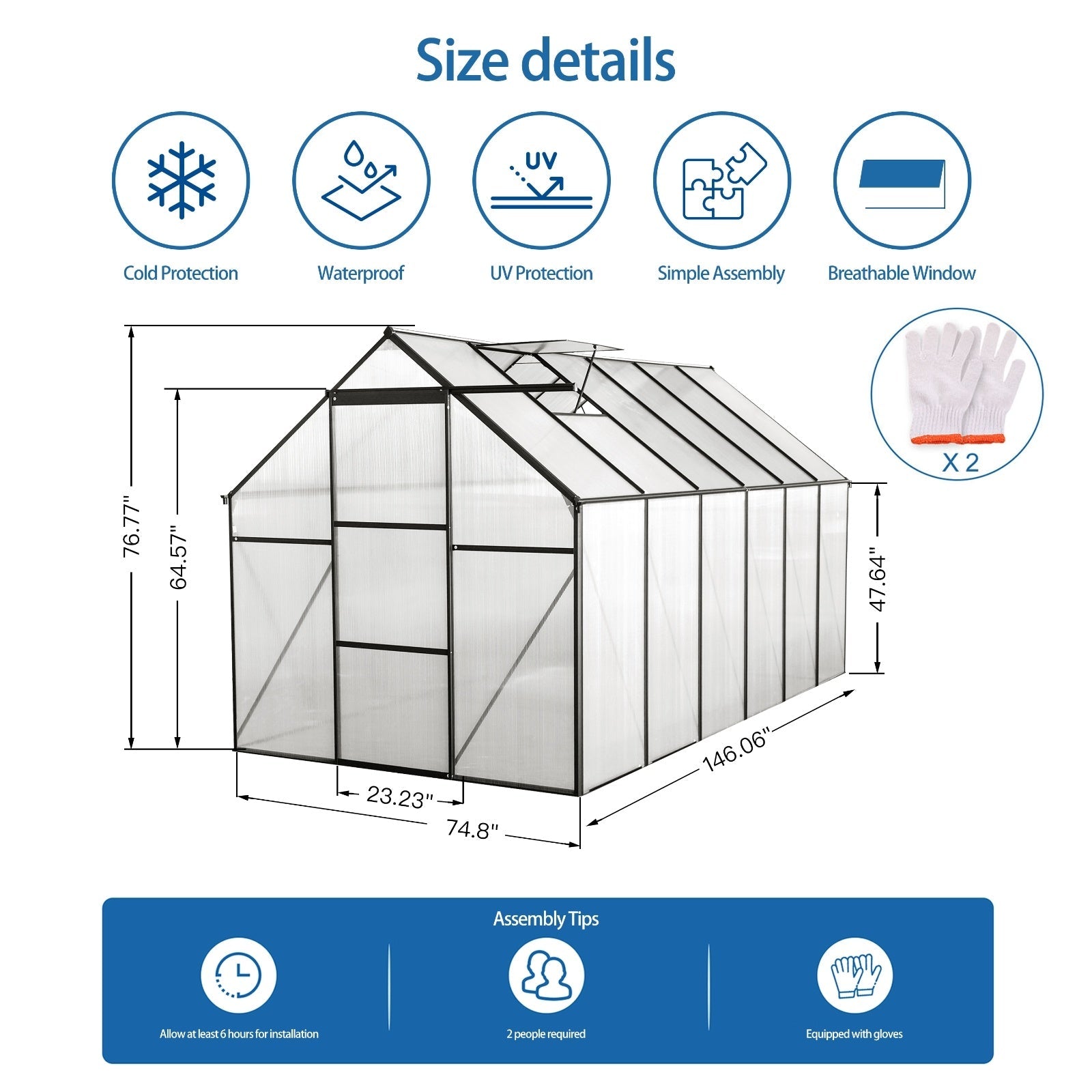 6x12 FT Polycarbonate Greenhouse W  Raised Base  Anchor, Heavy Duty Walk-in Inkedjoy