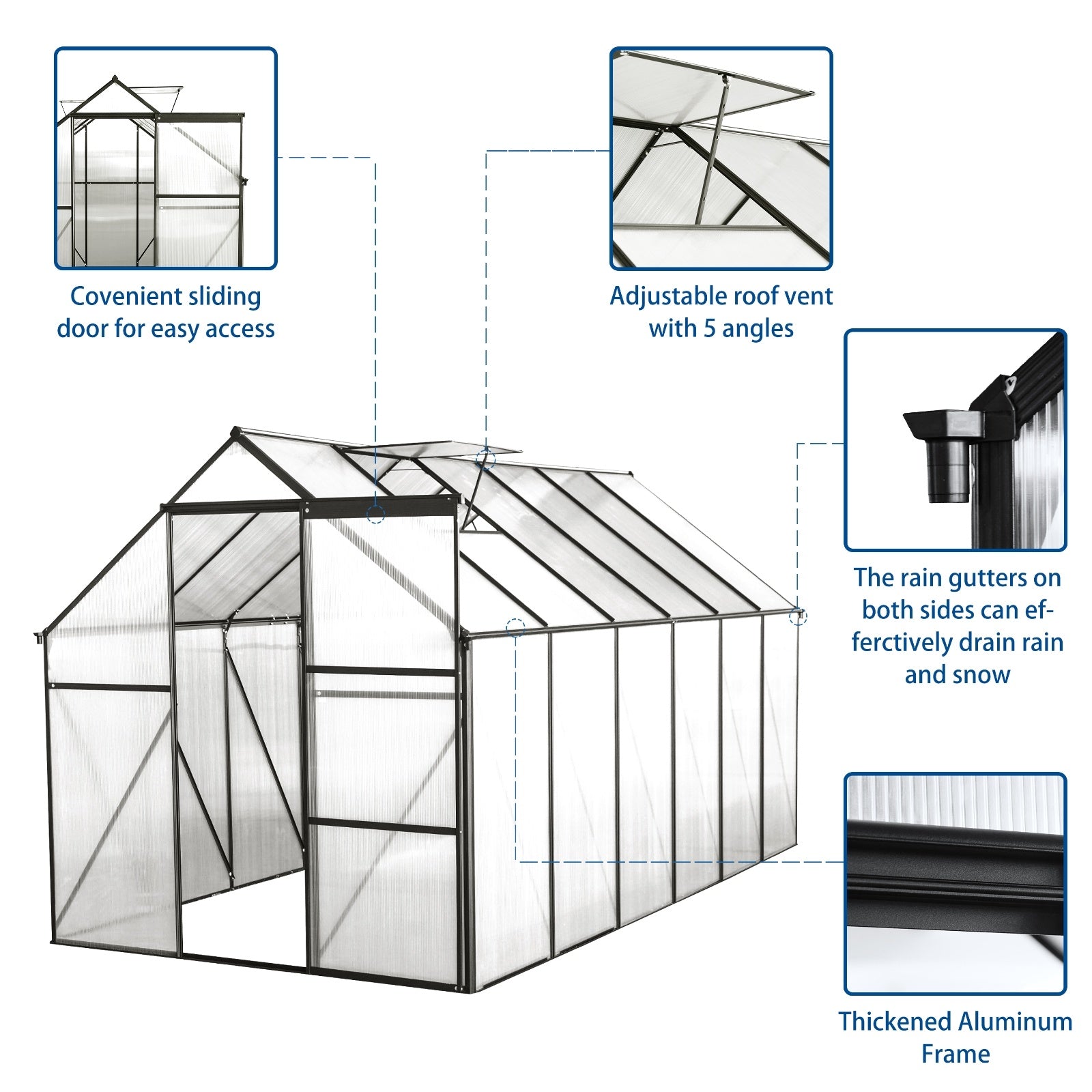 6x12 FT Polycarbonate Greenhouse W  Raised Base  Anchor, Heavy Duty Walk-in Inkedjoy