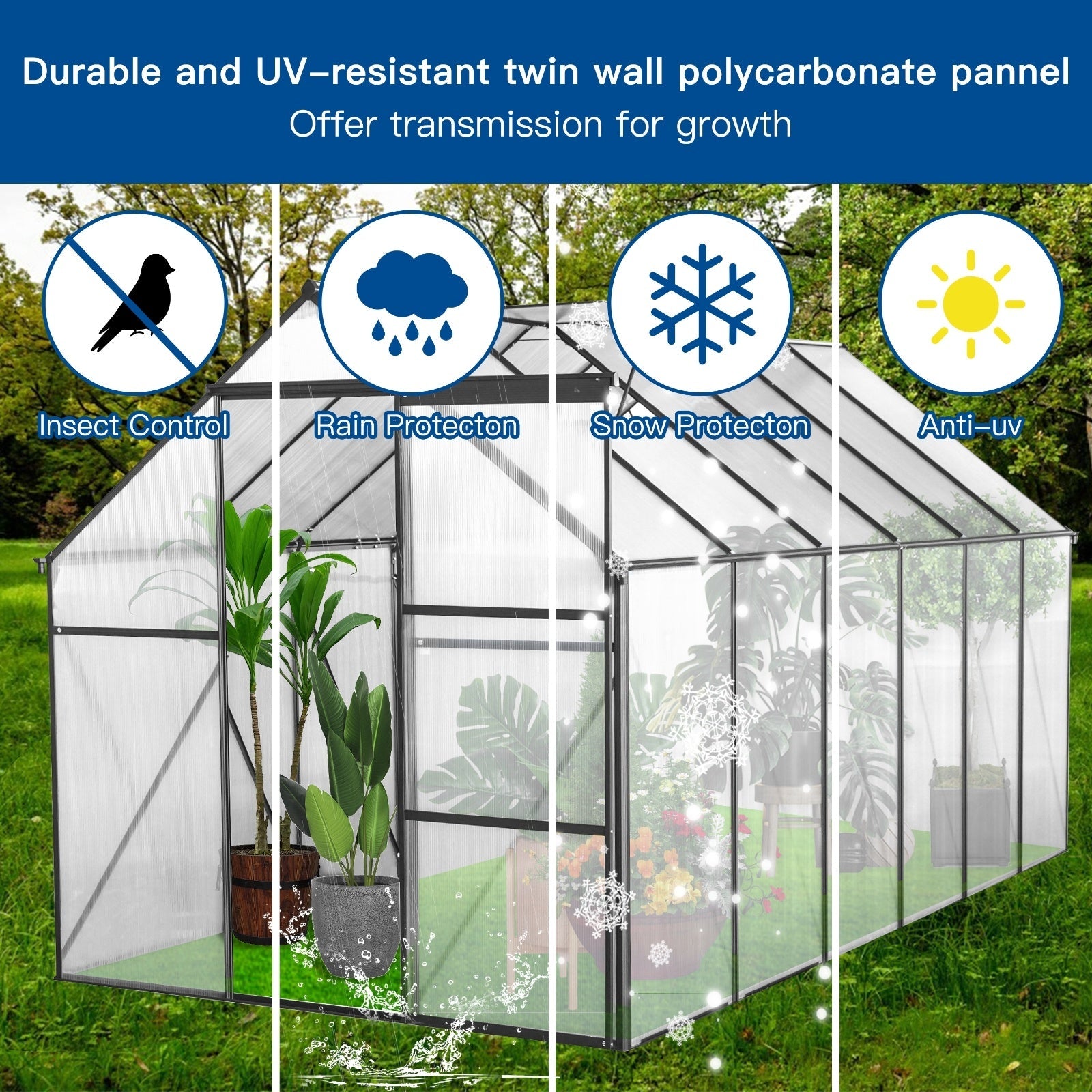 6x12 FT Polycarbonate Greenhouse W  Raised Base  Anchor, Heavy Duty Walk-in Inkedjoy